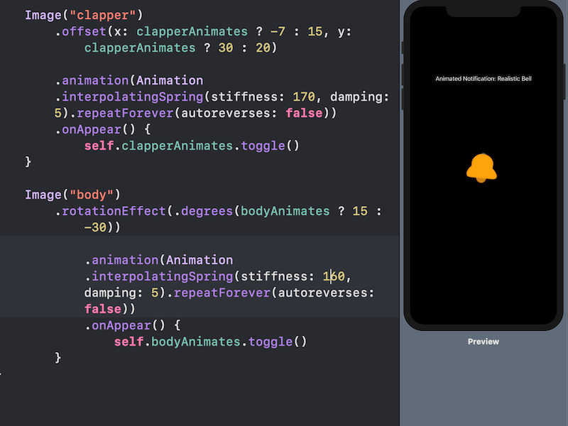 SwiftUI Spring Animation: Realistic Notification animated icons bell animation designing app animations icon animation notification animation spring animation swiftui swiftui animation swiftui spring animation ui animation