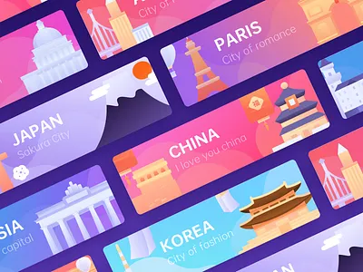 Various tourist cities attractions branding city colors graphic illustration tourist travel