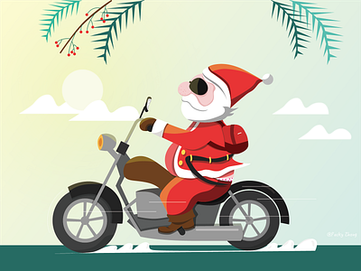 Late Merry Christmas | Santa on the motorcycle! ai christmas illustration motorcycle new year picture red santa 圣诞 插画 摩托车 新年快乐 矢量插画