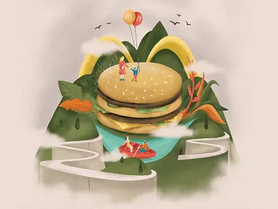 Big Mac balloons big mac calendar cloudy illustration art love mcdonalds mountains nature rain spring vector