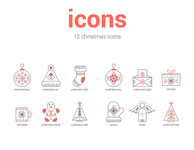 Set of christmas icons angel christmas christmas tree gift box icon icon design icon set oberig slavic symbol icon