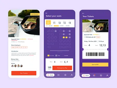Movie Ticket Booking Application app design illustration movies ticket app ticket booking ui ui ux uidesign uiuxdesign ux