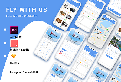 Fly With Us - Mobile Mockups Design adobe xd android android app flight booking app fly invisionapp invisionstudio mobile mobile app mobile app design mobile app development mobile apps mobile ui sketch ui ux ui ux design ui 100