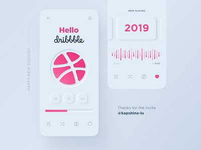 Hello Dribbble <3 app debut design free invite invite music app neumorphism skeuomorph skeuomorphism ui