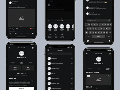 Wireframe Agent Profile app business dark mode dark theme design interface profile real estate ui ui ux design ux wireframe