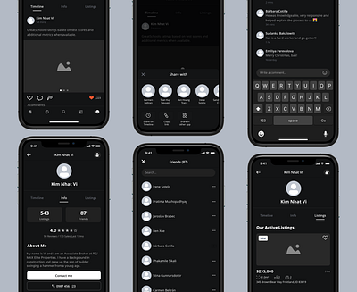 Wireframe Agent Profile app business dark mode dark theme design interface profile real estate ui ui ux design ux wireframe