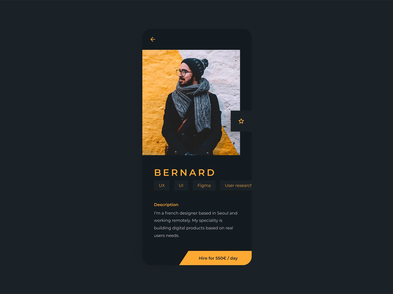 Head Hunter App animation app dark dark mode dark theme dark ui design designer head hunter hire like mobile profile recruiting ui ux