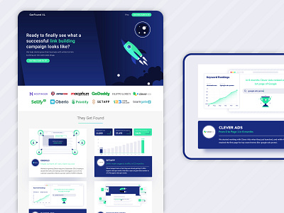 GetFound XL web page redesign analytics business clean clients data getfoundxl home page illustration oberlo partnership profitindustry seo agency setapp statistics tracking ui vector web design web page website