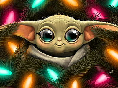 Baby Yoda 2d art baby yoda christmas concept art design digital digital art fan art gulce baycik gülce baycık illustration merry new years star wars yoda