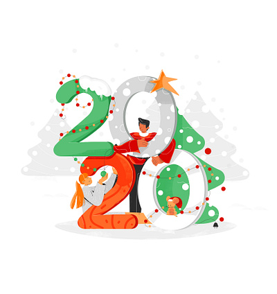 newyear2020 2020 2d character characterdesign children christmastree color countdownto2020 decorations festivemood flat happy light mouse newyear newyearillustration newyearseve snow star vector