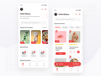 Restaurant App Exploration - Mobile App android apps banner card explore grid ios minimal mobile red restaurant simple ui design ux design