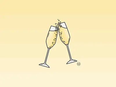 Happy New Year! 2020 cartoon champagne cheers design glass illustration midnight new new year newyear outline prosecco shapes simple sparkling vector web webdesign yellow