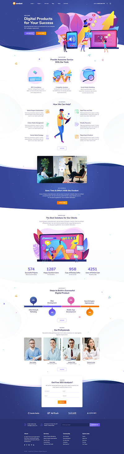 Ewebot - SEO Digital Marketing Agency agency business consulting illustration landing marketing portfolio seo smm theme ui web website