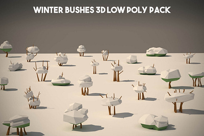 Free Winter Bushes 3D Low Poly Pack 3d bushes gamedev low poly low poly lowpoly lowpolyart winter