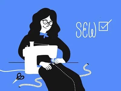 2019 Recap: Sewing black and white glasses illustration portrait self portrait sewing sewing machine simple simple design three color vector