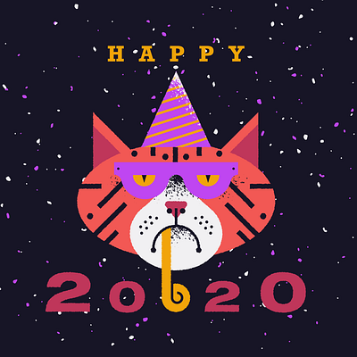 Happy New Year 2020 2020 cat cat illustration design flat happy new year illustration new year party party illustration texture vector