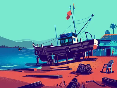 Ship yard - Goa backwaters beach boat cralwers fishing goa illustration india repairs ship shipyard
