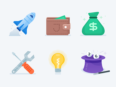 Help Center Icons adobe illustrator design flat help icons iconset illustration illustrator jackpocket lightbulb magic minimal money rocket support ui vector wallet web website