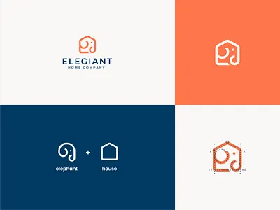 Elephant + House abstract animal elephant home house inspiration line logo minimal property ratio real estate