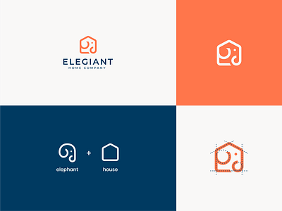 Elephant + House abstract animal elephant home house inspiration line logo minimal property ratio real estate