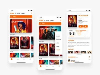 Video application interaction design. ae ai animation design app art color design illustration invision studio movie page tv ue ui ux xd