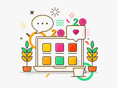 Desk Illustration | Hello Dribbble design dribbble flat illustration graphic design hello dribbble icon illustration modern illustration myicon ui design vector