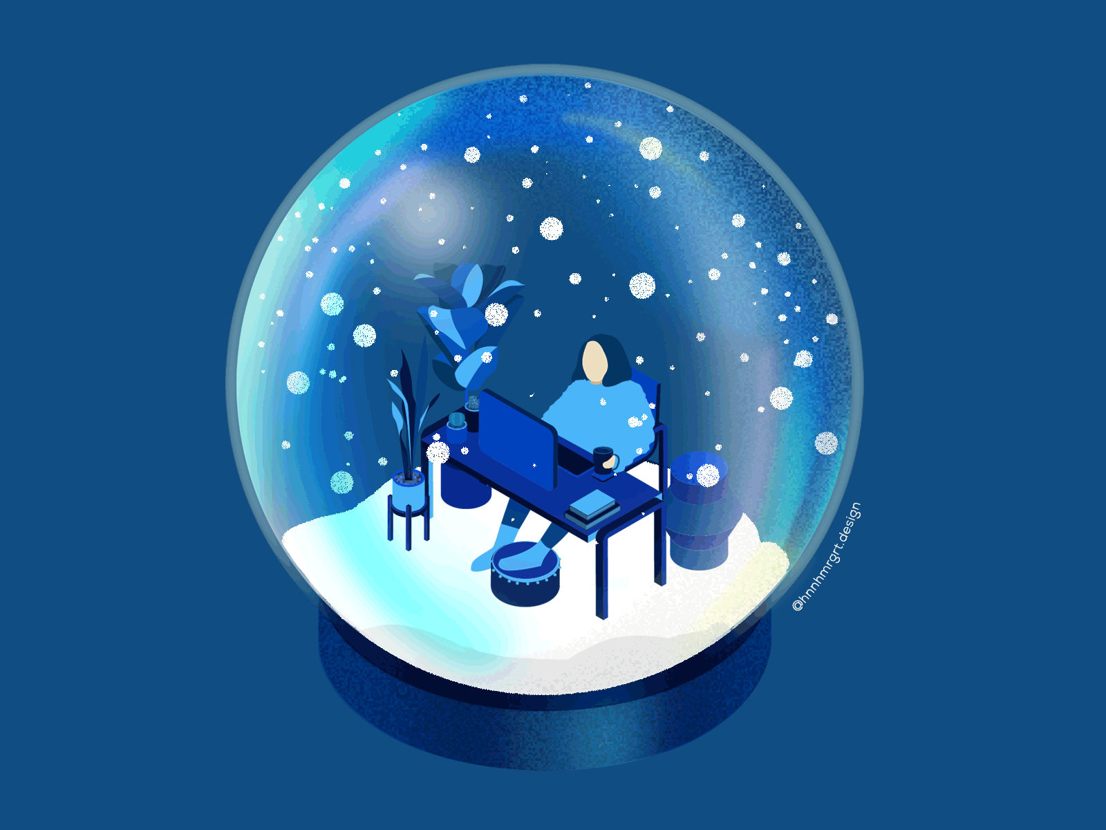 Here's to a new year! 2020 3d animated gif blue classic blue coloroftheyear digital art graphics isometric art isometric illustration modern modern illustration newyear pantone snowglobe vector