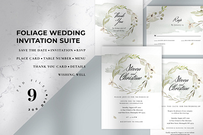 Foliage Wedding Invitation Suite diy eucalyptus feminine foliage invitation invitation card invitation design invitation set invitations leaf leaves minimal minimalist watercolor wedding wedding card wedding invitation