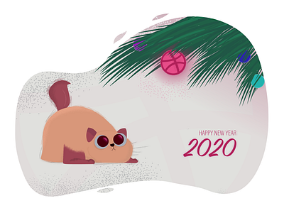 2020 cat christmas tree illustration new year