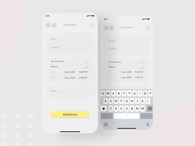 Skeumorphic Calendar UI - Adding Events calendar illustration mobile app design mobile ui neumorphism skeumorphic skeuomorph skeuomorphism uidesign uiux uiux design