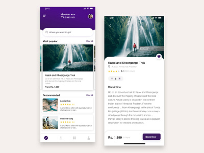 Travel App adventure app app design booking clean ui design details flat iconography minimalism mountain mountain travel trekking typogaphy ui ux