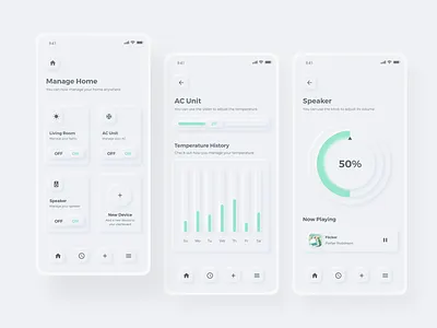 Smart Home | Neumorphism Design Exploration android application balance clean dashboard home ios iphone iphone x mobile mobile app neumorphism skeuomorph app sleek slider smart ui ui design ux ux design