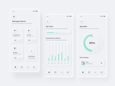 Smart Home | Neumorphism Design Exploration android application balance clean dashboard home ios iphone iphone x mobile mobile app neumorphism skeuomorph app sleek slider smart ui ui design ux ux design