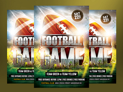 Football Game Flyer Template american club college football cup flyer football football club game graphicriver league madness mania nfl play rugby sport super bowl superbowl template tournament