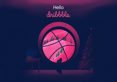First shot, hello dribbble! 2020 cat christmas christmas tree dribbble hello dribbble illustration view