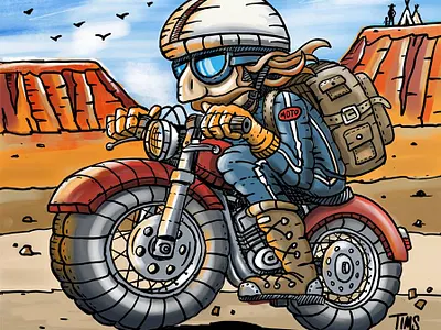 Heading West art digital art handdrawn illustration motorcycle procreate
