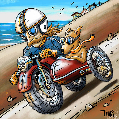 Beach Run digital art handdrawn illustration motorcycle