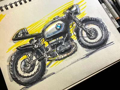 Custom BMW Illustration art handdrawn illustration mixed media motorcycle