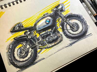 Custom BMW Illustration art handdrawn illustration mixed media motorcycle