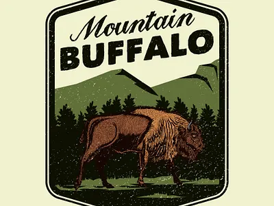 Mountain Buffalo badge buffalo hand drawn mountain nature retro vintage logo wild