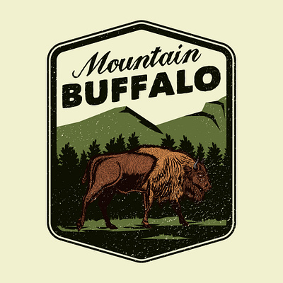 Mountain Buffalo badge buffalo hand drawn mountain nature retro vintage logo wild