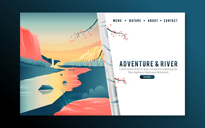 River and birch tree nature Website background adventure forest homepage illustration landing page landscape mountain nature illustration travel web