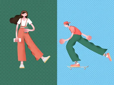 玩耍的年轻人 design illustration 手绘 插画 插画设计 纹理 走路