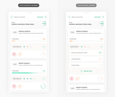 Goals and Tasks - Mobile UI Cards app clean design designer goals goals app interface iphone mobile product design ui ui ux uidesign uiuxdesign ux uxdesign web