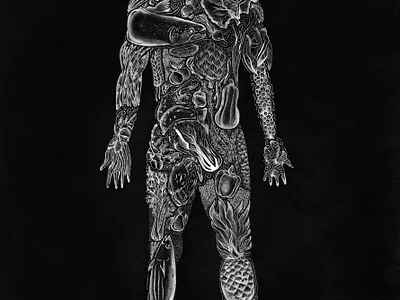 The Pescatarian chalk charcoal fish food food art fruit hand drawn healthy illustration pescatarian procreate skeleton vegetable