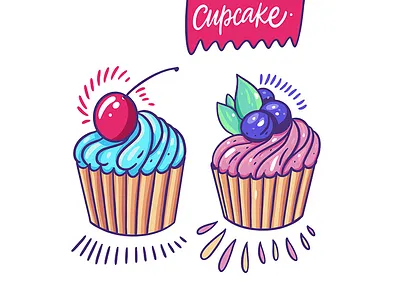 Cupcake blueberry cartoon cherry cream cupcake cute design flat illustration hand draw icon illustration logo sketch sweet vector