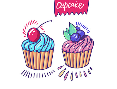 Cupcake blueberry cartoon cherry cream cupcake cute design flat illustration hand draw icon illustration logo sketch sweet vector