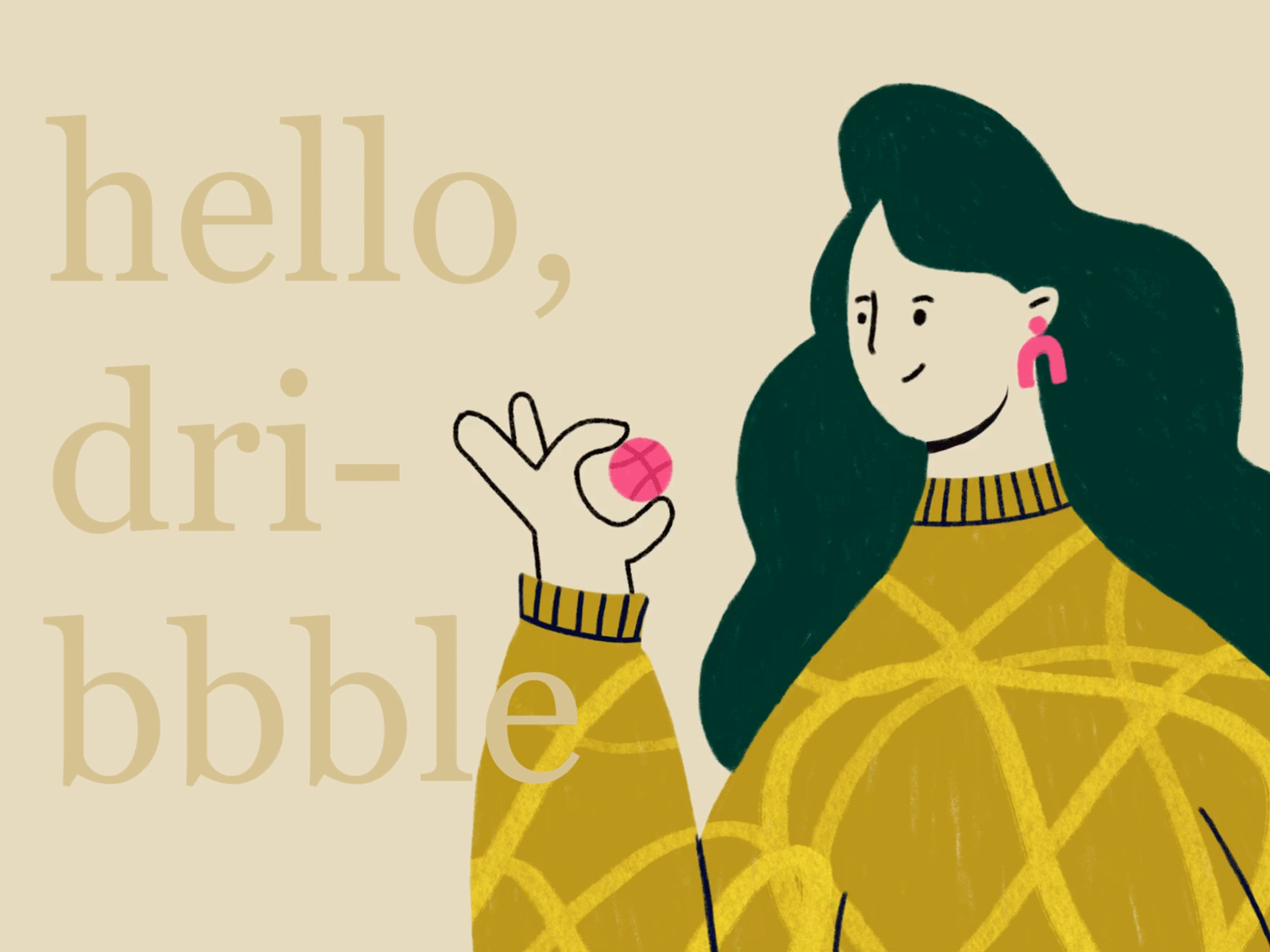 Hello, Dribbble! animation character debut debuts design drawing flat graphic illustration microinteraction pattern procreate typography