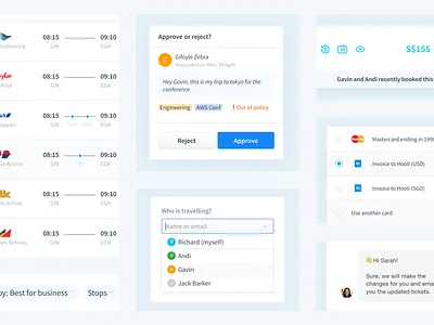 Travel UI Components airline approval button creditcard design dropdown filter flat flight hotel payment radiobutton system tags timeline travel web