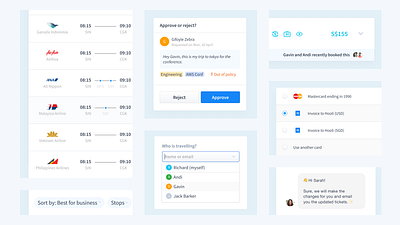 Travel UI Components airline approval button creditcard design dropdown filter flat flight hotel payment radiobutton system tags timeline travel web